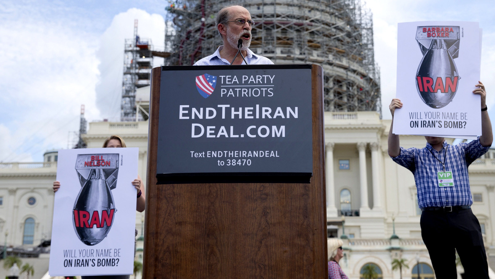 Frank Gaffney, founder and CEO of the Center for Security Policy, speaks during a rally organized by Tea Party Patriots in on Capitol Hill in Washington, Wednesday, Sept. 9, 2015, to oppose the Iran nuclear agreement. (AP Photo/Carolyn Kaster)
