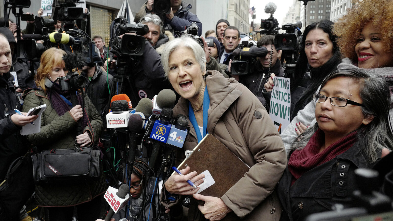 Jill Stein, the presidential Green Party candidate, speaks at a news conference in front of Trump Tower, Monday, Dec. 5, 2016, in New York. Stein is spearheading recount efforts in Pennsylvania, Michigan and Wisconsin. (AP Photo/Mark Lennihan)