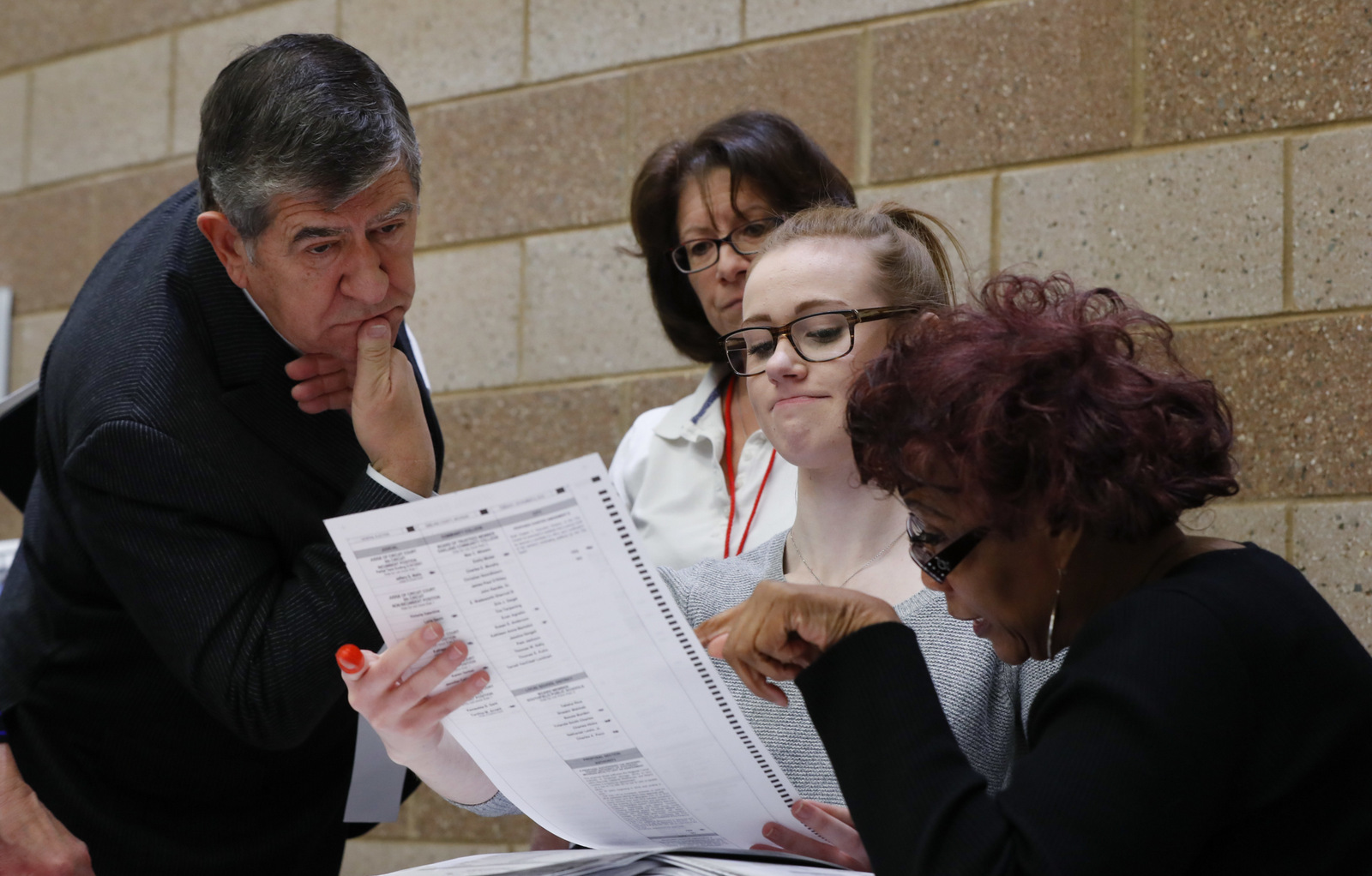 A challenge is reviewed on a ballot during a statewide presidential election recount in Waterford Township, Mich., Monday, Dec. 5, 2016. The recount comes at the request of Green Party candidate Jill Stein who also requested recounts in Pennsylvania and Wisconsin. (AP Photo/Paul Sancya)