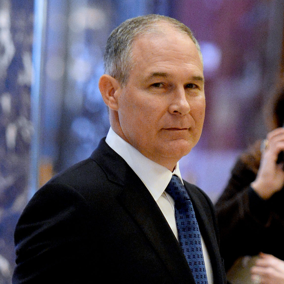 Attorney General Scott Pruitt (Republican of Oklahoma) is seen in the lobby of the Trump Tower in New York, New York, on November 28, 2016. Credit: Anthony Behar / Pool via CNP /MediaPunch/IPX