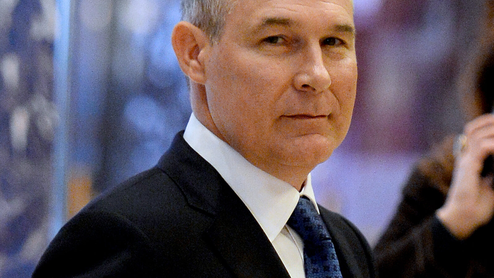 Attorney General Scott Pruitt (Republican of Oklahoma) is seen in the lobby of the Trump Tower in New York, New York, on November 28, 2016. Credit: Anthony Behar / Pool via CNP /MediaPunch/IPX