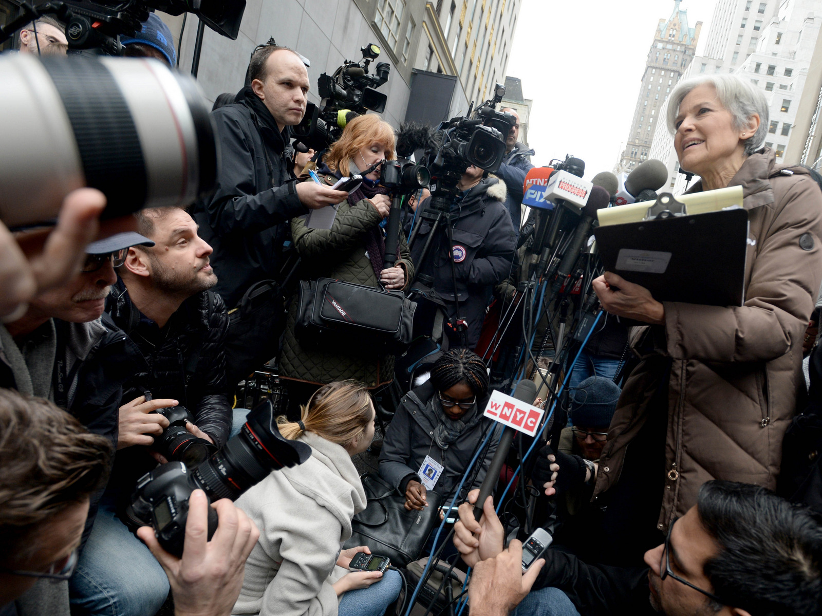 Jill Stein holds a press conference to discuss recount efforts outside Trump Towers in New York City, Dec. 5, 2016. (Photo by: Dennis Van Tine/STAR MAX/IPx via AP)