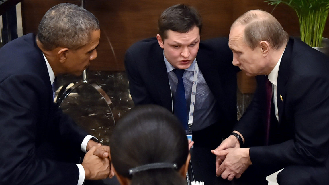 President Barack Obama, left, speaks with Russian President Vladimir Putin, right prior to the opening session of the G-20 summit in Antalya, Turkey.(SPUTNIK, Kremlin Pool Photo via AP, file)