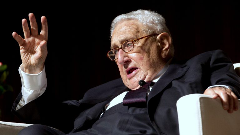 Former Secretary of State and former National Security Advisor Henry Kissinger speaks at the Vietnam War Summit at the LBJ Presidential Library in Austin, Texas, Tuesday, April 26, 2016. (AP Photo/Nick Ut)
