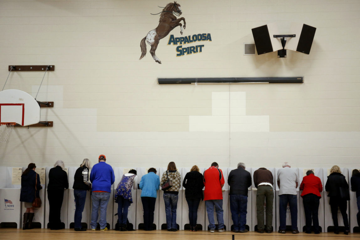 Voters cast their ballots at Cynthia Mann Elementary School in Boise, Idaho, on Tuesday, Nov. 8, 2016. (AP/Otto Kitsinger)