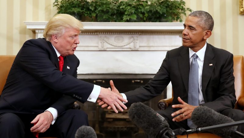 President Barack Obama shakes hands with President-elect Donald Trump in the Oval Office of the White House in Washington, Thursday, Nov. 10, 2016. (AP/Pablo Martinez Monsivais)