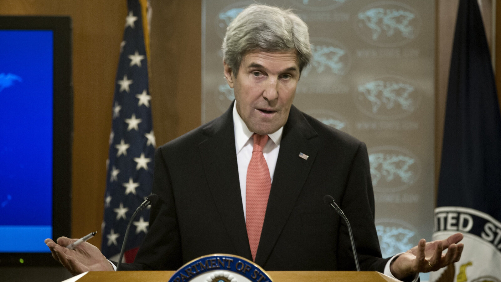 Secretary of State John Kerry speaks during a news conference at the State Department in Washington, Thursday, Jan. 5, 2017. (AP Photo/Cliff Owen)