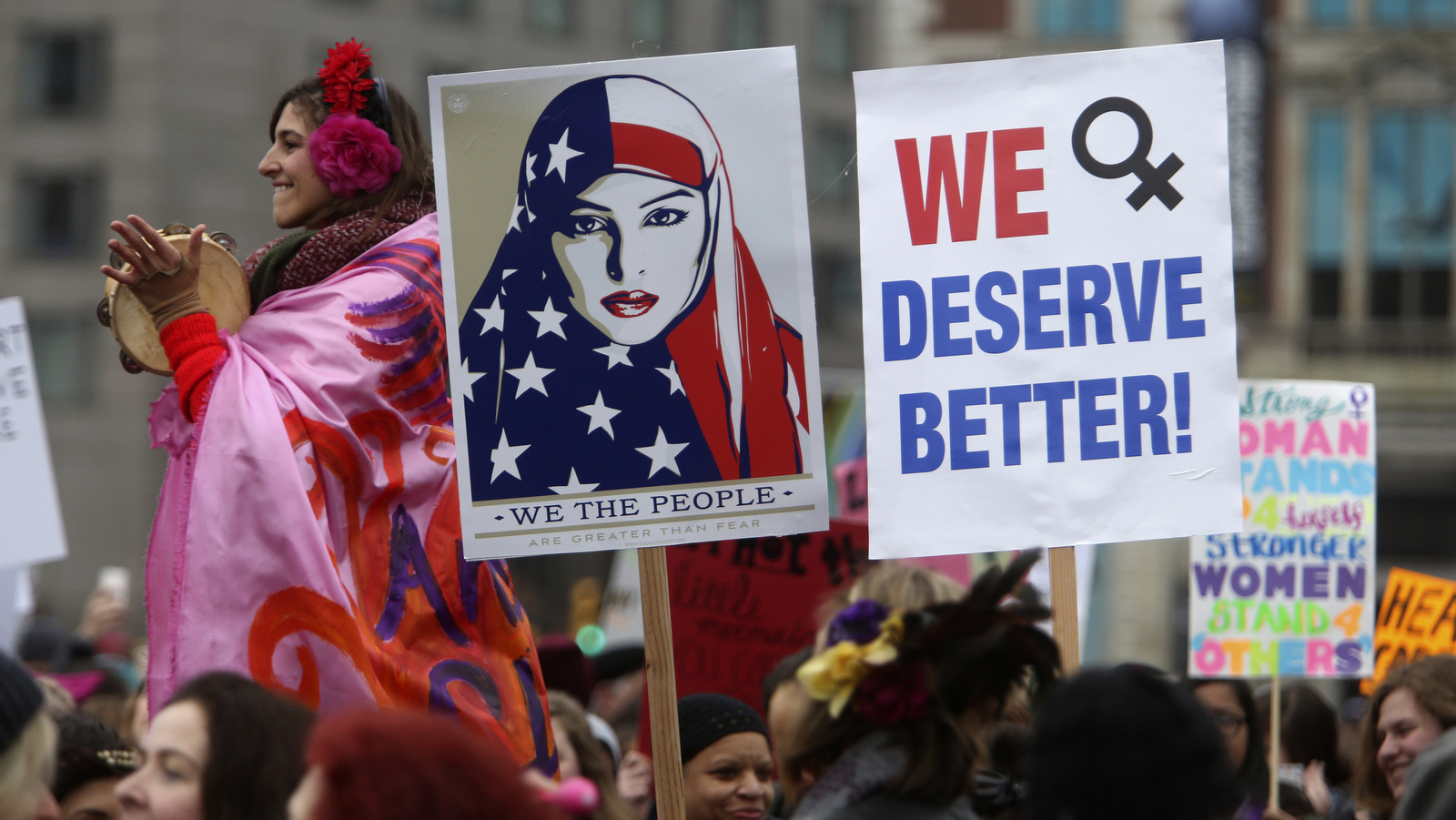 Thousands of people gather as they prepare to march in protest of President Donald Trump Saturday Jan. 21, 2017 in Philadelphia. The march is being held in solidarity with similar events taking place in Washington and around the nation.(AP/Jacqueline Larma)
