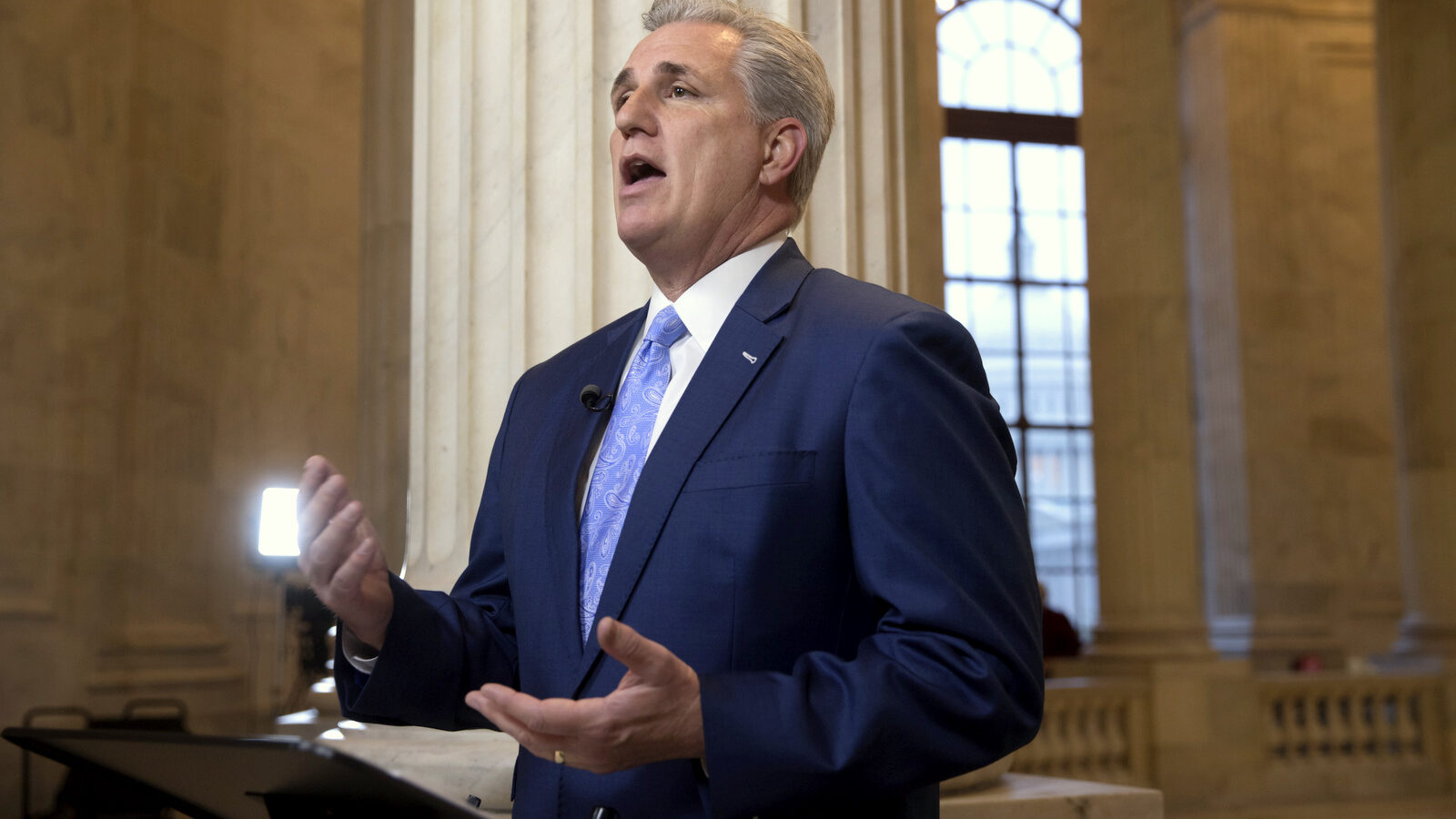House Majority Leader Kevin McCarthy of Calif. discusses the move by House Republicans to eviscerate the independent Office of Government Ethics, during a network television interview on Capitol Hill in Washington, Tuesday, Jan. 3, 2017. (AP/J. Scott Applewhite)