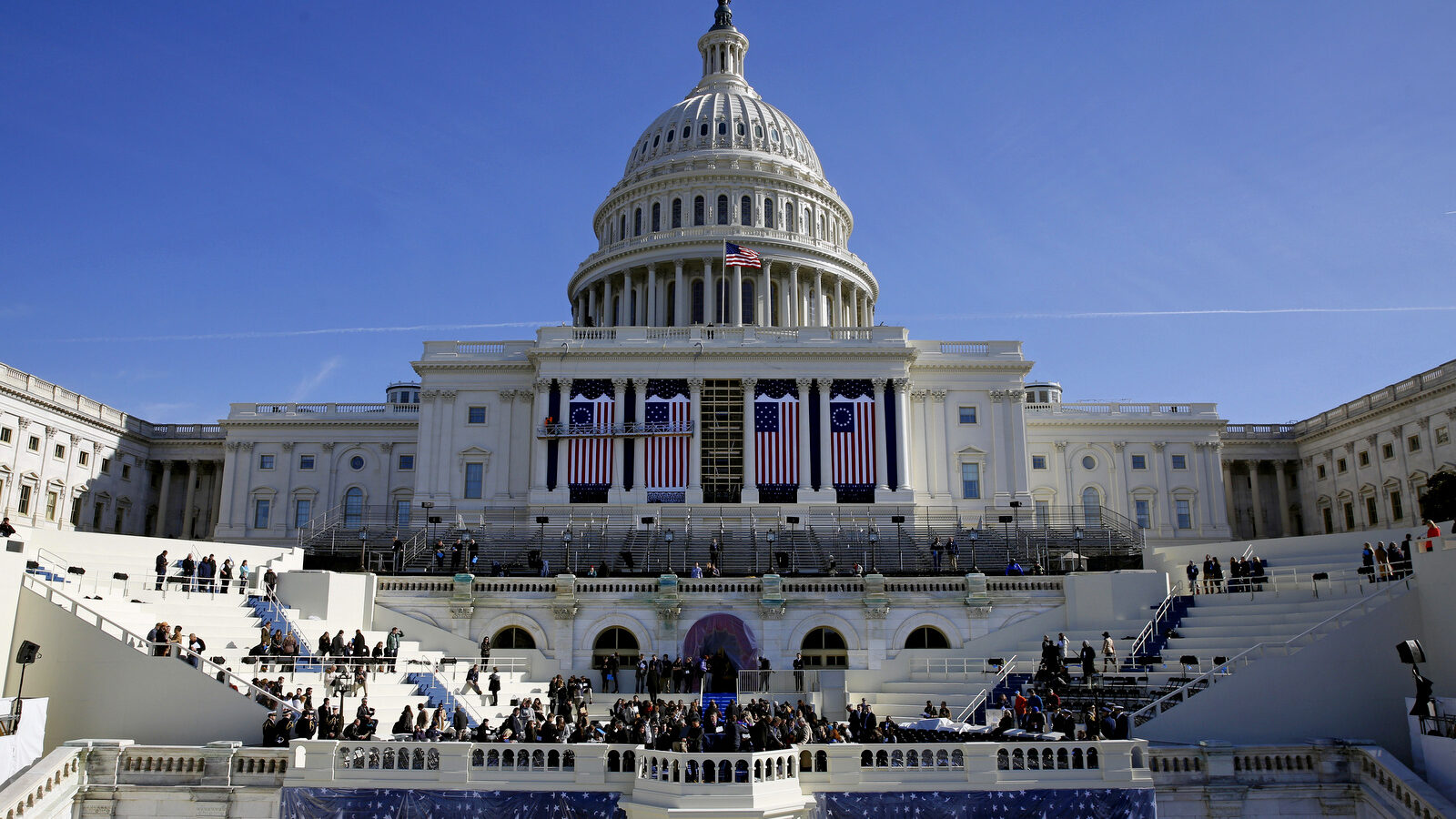 The U.S. Capitol looms over a stage during a rehearsal of President-elect Donald Trump's swearing-in ceremony, Sunday, Jan. 15, 2017, in Washington. (AP/Patrick Semansky)