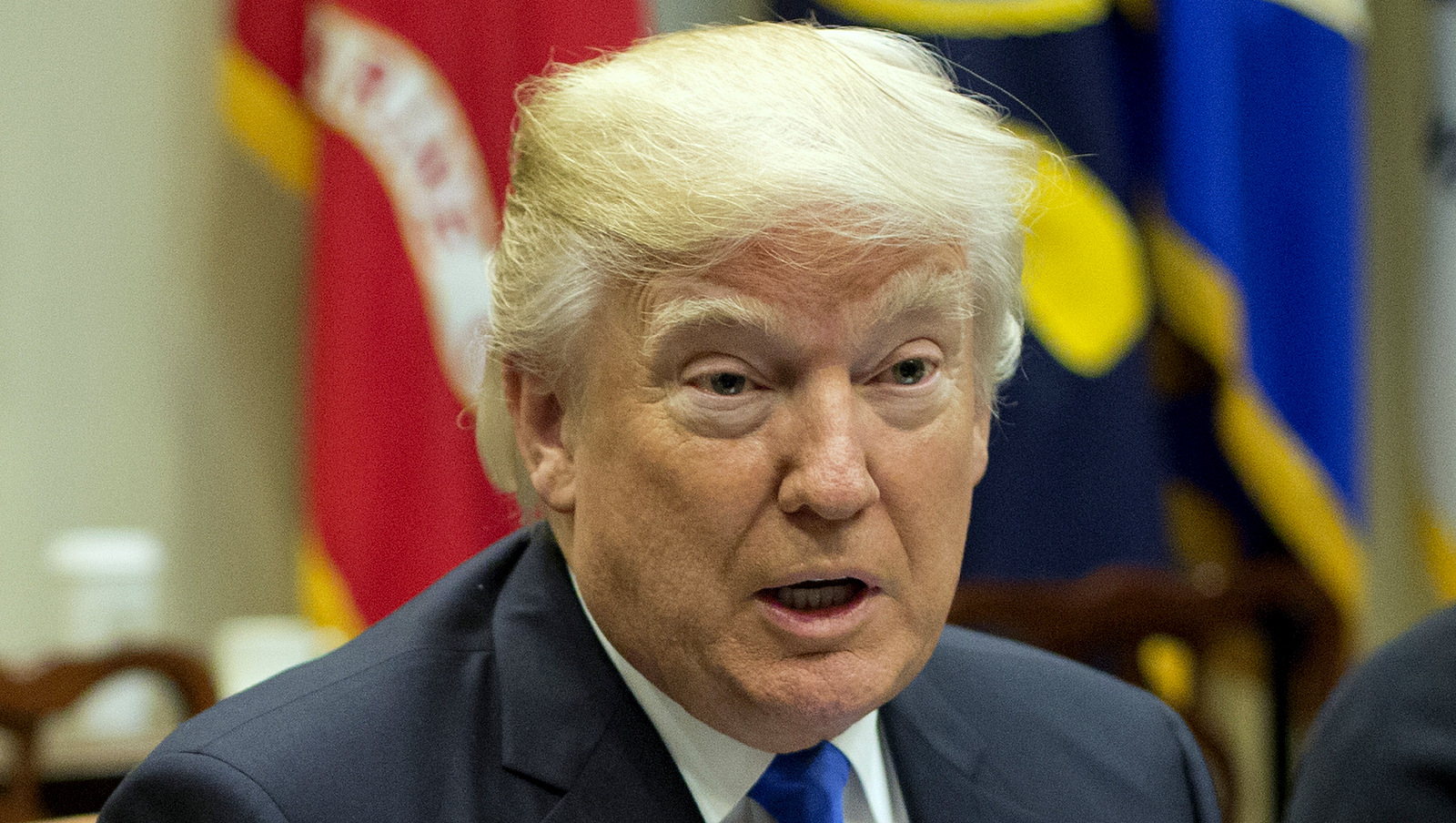 President Donald Trump speaks during his meeting with automobile leaders in the Roosevelt Room of the White House in Washington, Tuesday, Jan. 24, 2017. (AP/Pablo Martinez Monsivais)