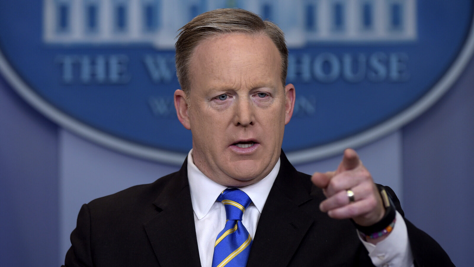 White House press secretary Sean Spicer calls on a reporter during the daily briefing at the White House in Washington, Tuesday, Jan. 24, 2017. Spicer answered questions about the Dakota Pipeline, infrastructure, jobs and other topics. (AP/Susan Walsh)