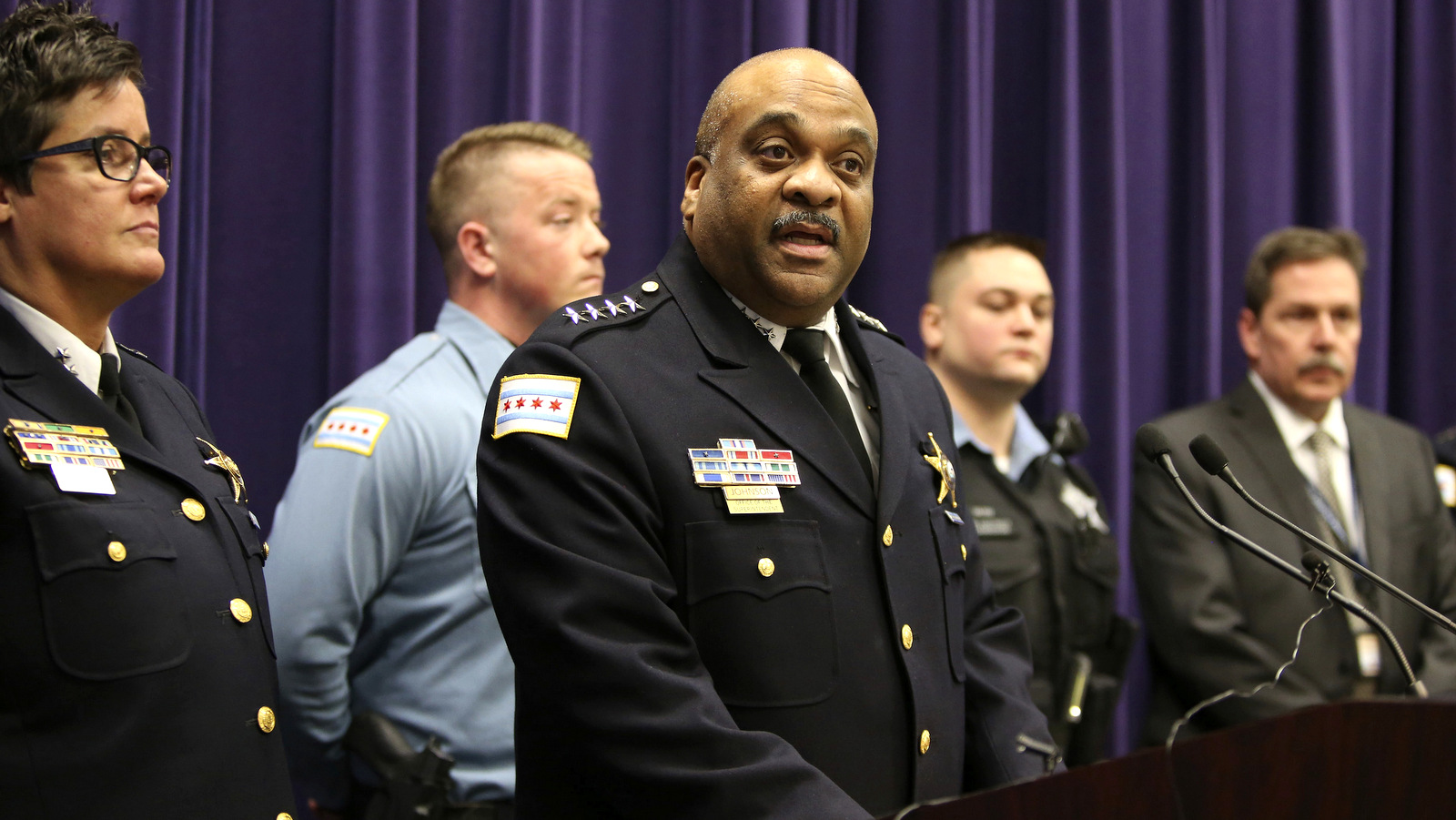 Chicago Police Superintendent Eddie Johnson speaks during a news conference Thursday, Jan. 5, 2017, on the hate crime and other charges filed against four individuals for an attack on a man that was captured on a Facebook video. (Antonio Perez/Chicago Tribune via AP)