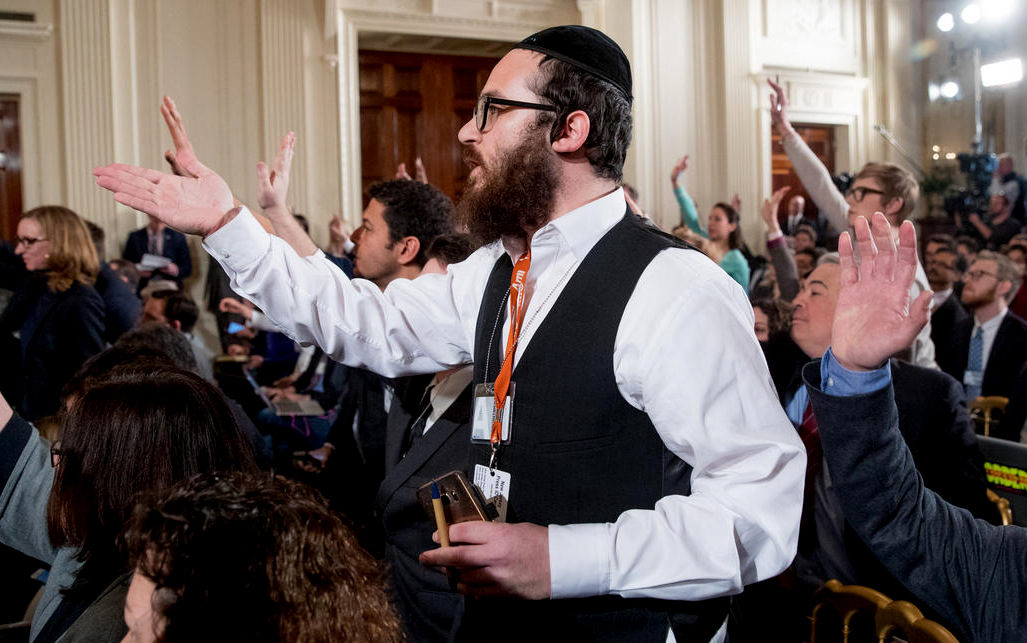 Jake Turx, a reporter for Ami Magazine, asks President Donald Trump a question at last week's press conference. (AP/Andrew Harnik)