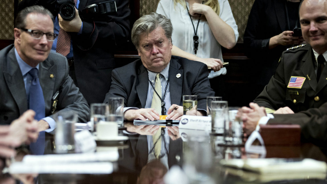 Steve Bannon, chief strategist for U.S. President Donald Trump, and head of the National Security Council, in the Roosevelt Room of the White House in Washington, D.C., Feb. 7, 2017. (Photo: Andrew Harrer/CNP/MediaPunch/IPX)
