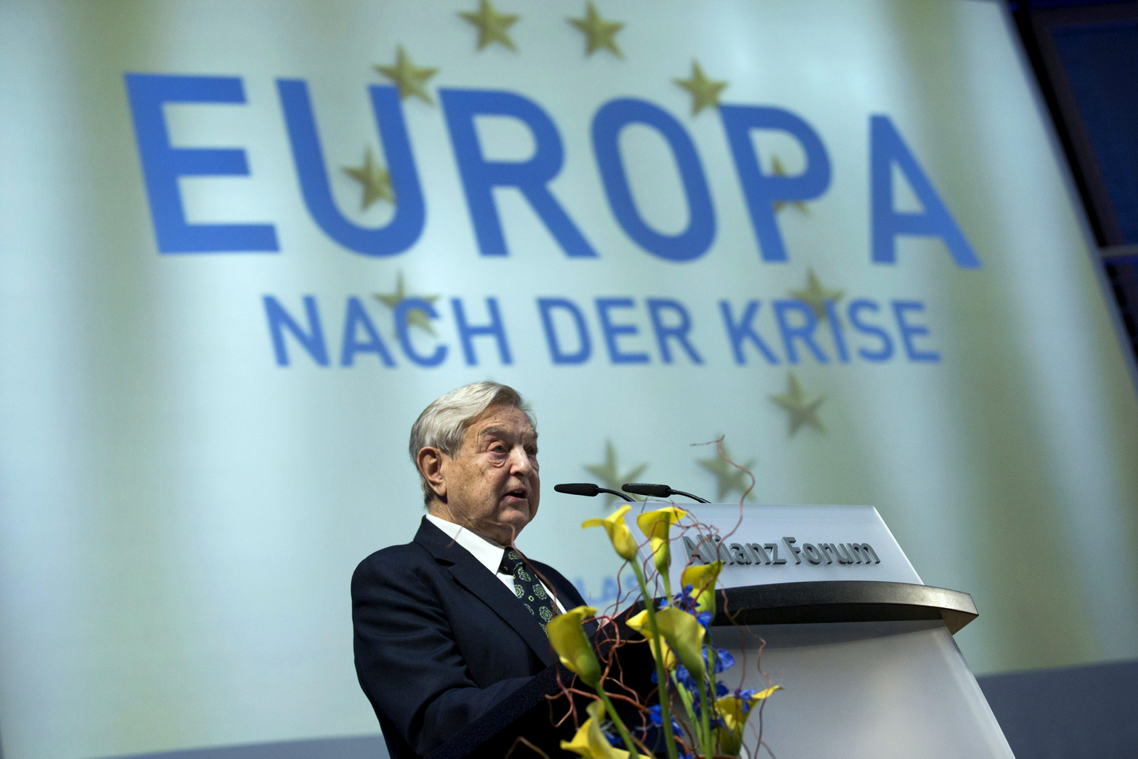 Soros Fund Management Chairman George Soros speaks at the Nicolas Berggruen Conference in Berlin, Germany, Oct. 30, 2012. (AP/Thomas Peter)