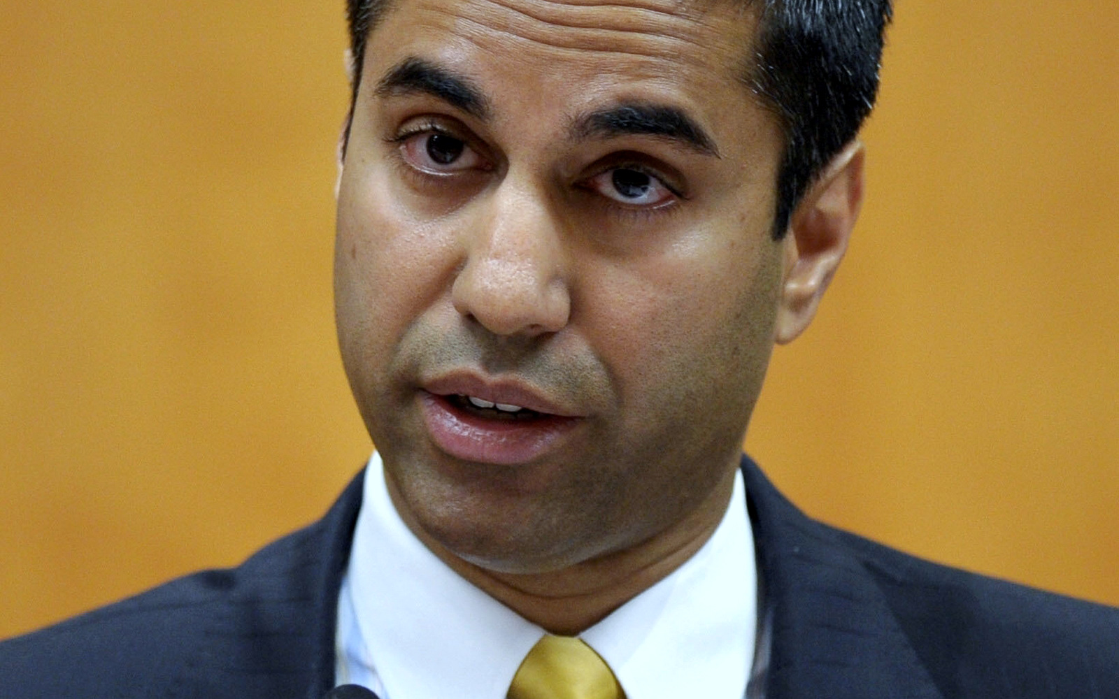 FCC commissioner Ajit Pai presents his dissent during a Federal Communications Commission (FCC) hearing at the FCC in Washington. (AP/Susan Walsh)