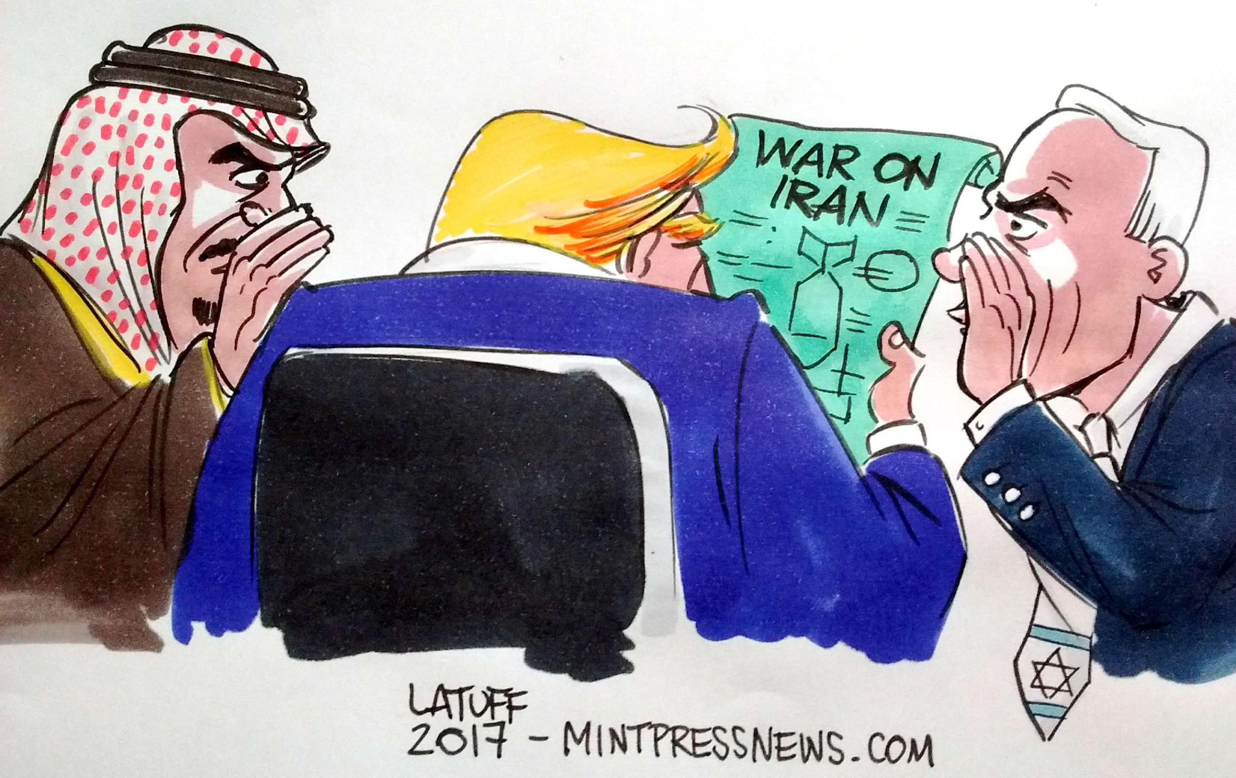 La guerra de Trump en Irán. (Imagen: Carlos Latuff Para MintPress News)