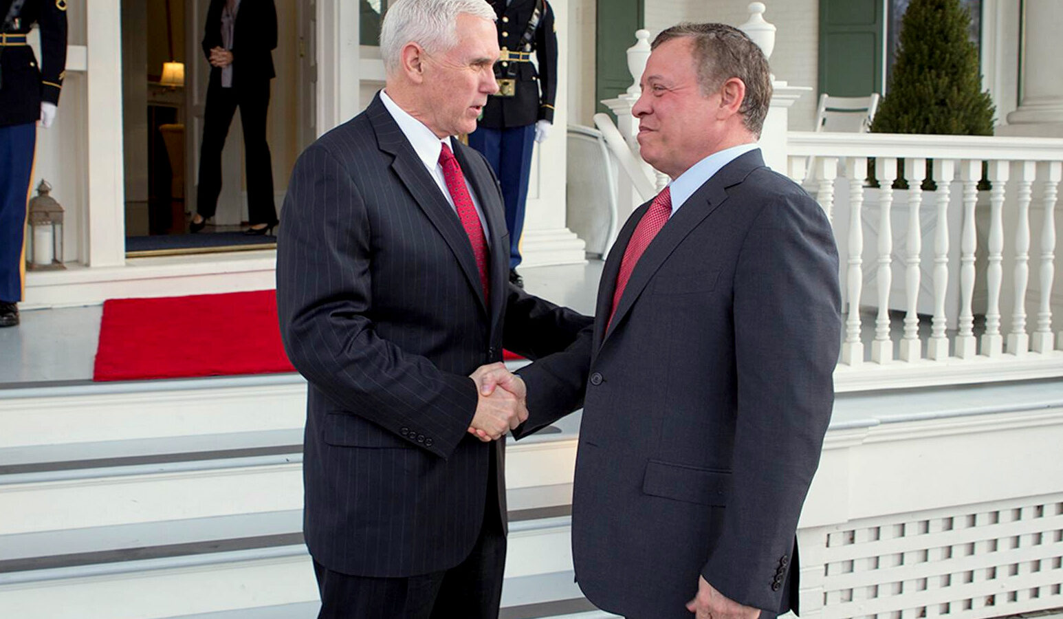 Jordan's King Abdullah greets Vice President Mike Pence during a visit to the White House (Photo: White House Press Office)
