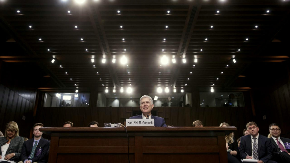 Supreme Court Justice nominee Neil Gorsuch prepares to testify on Capitol Hill in Washington, Wednesday, March 22, 2017, at his confirmation hearing before the Senate Judiciary Committee. (AP/J. Scott Applewhite)