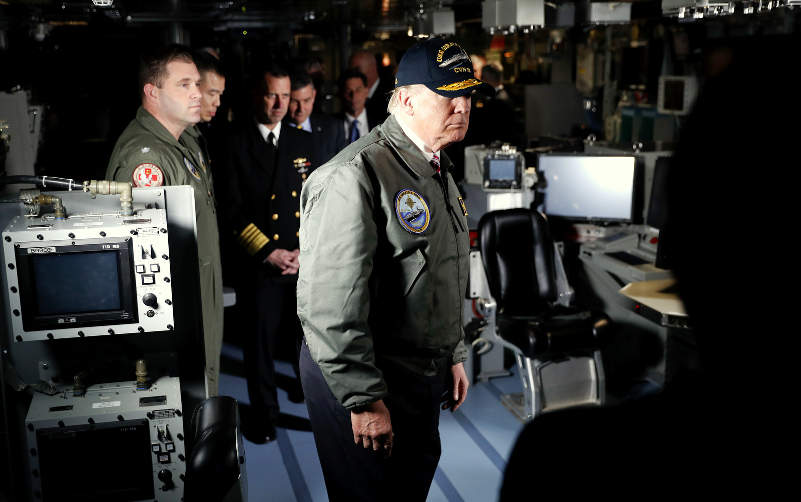 Donald Trump tours the nuclear aircraft carrier Gerald R. Ford, at Newport News Shipbuilding in Newport News, Va., Thursday, March 2, 2017. (AP/Pablo Martinez Monsivais)