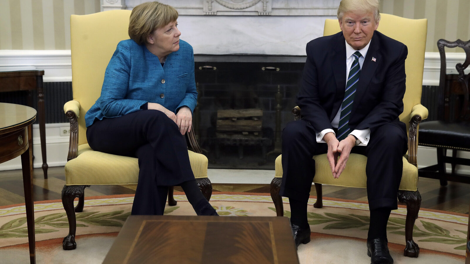 President Donald Trump meets with German Chancellor Angela Merkel in the Oval Office of the White House in Washington, Friday, March 17, 2017. (AP/Evan Vucci)