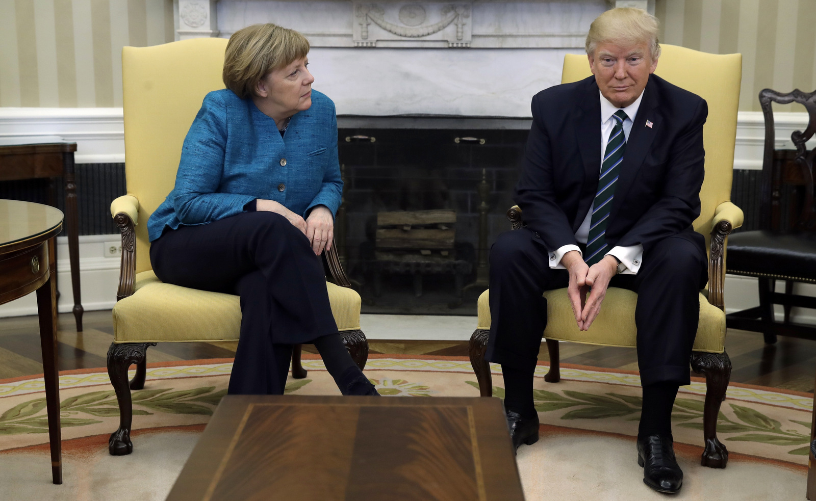 President Donald Trump meets with German Chancellor Angela Merkel in the Oval Office of the White House in Washington, Friday, March 17, 2017. (AP/Evan Vucci)