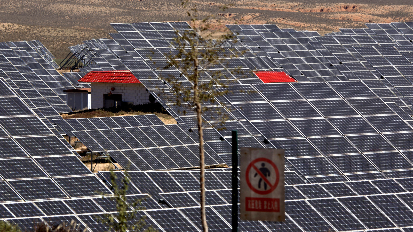 In this photo taken Saturday, Oct. 10, 2015, solar panels at a solar power farm soaks in the sun in northwestern China's Ningxia Hui autonomous region. (AP/Ng Han Guan)