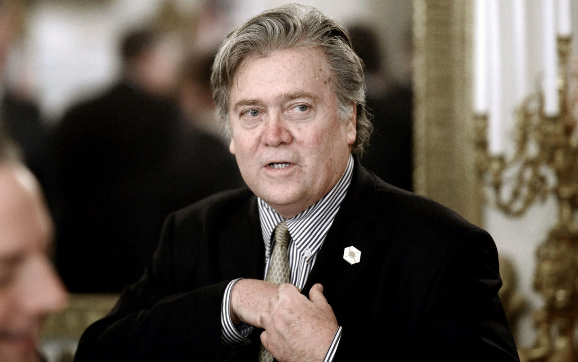 Steve Bannon, President Trump's chief strategist attends a listening session with manufacturing CEOs in the State Dining Room of the White House. (Photo:Olivier Douliery/CNP /MediaPunch/IPX)