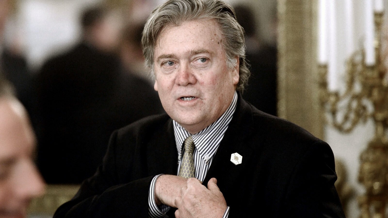 Steve Bannon, President Trump's chief strategist attends a listening session with manufacturing CEOs in the State Dining Room of the White House. (Photo:Olivier Douliery/CNP /MediaPunch/IPX)