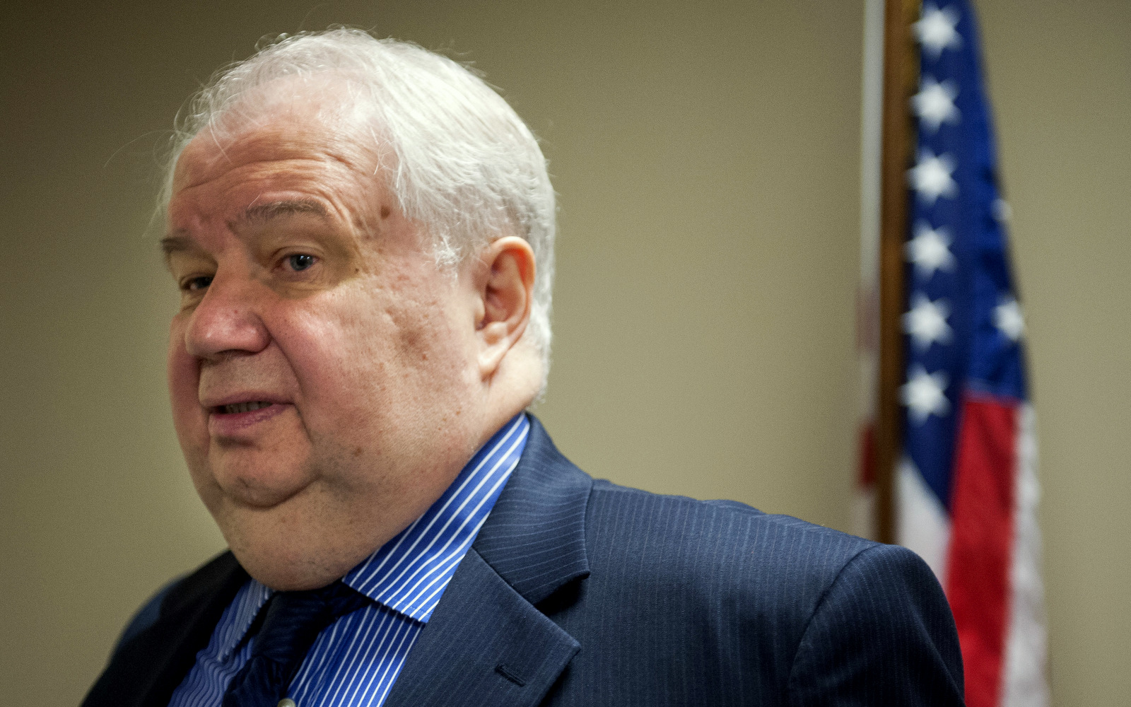 Sergey Kislyak, Russia's ambassador to the U.S. speaks with reporters at the Center for the National Interest in Washington.  (AP/Cliff Owen)