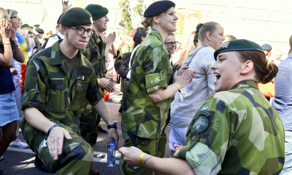 Swedish Army personnel take part in the annual gay Pride Parade in Stockholm. ﻿(Vilhelm Stokstad/TT/AP)