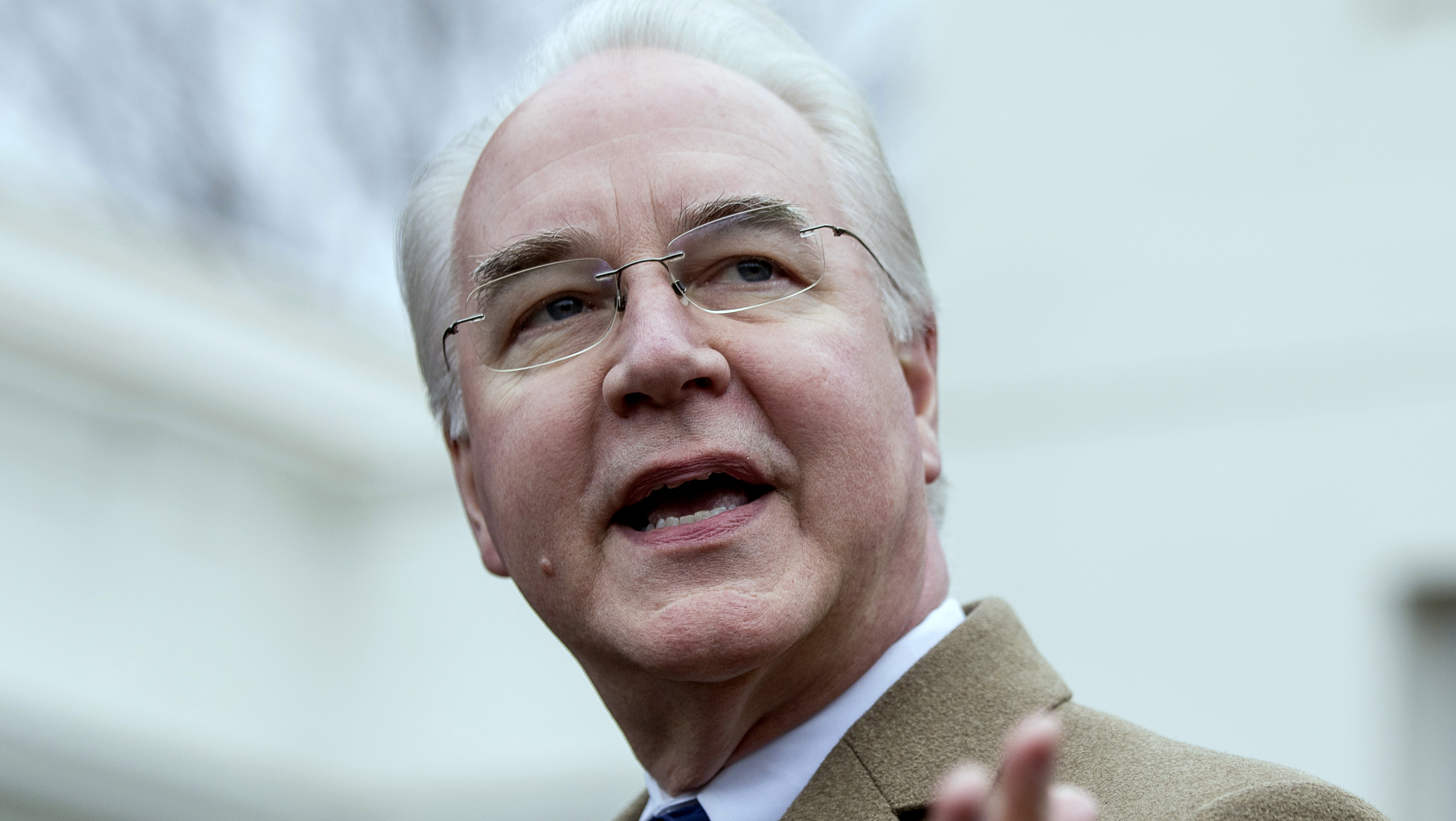 Health and Human Services Secretary Tom Price speaks outside the West Wing of the White House in Washington, Monday, March 13, 2017, after Congress' nonpartisan budget analysts reported that millions people would lose coverage next year under the House bill dismantling former President Barack Obama's health care law. (AP/Andrew Harnik)