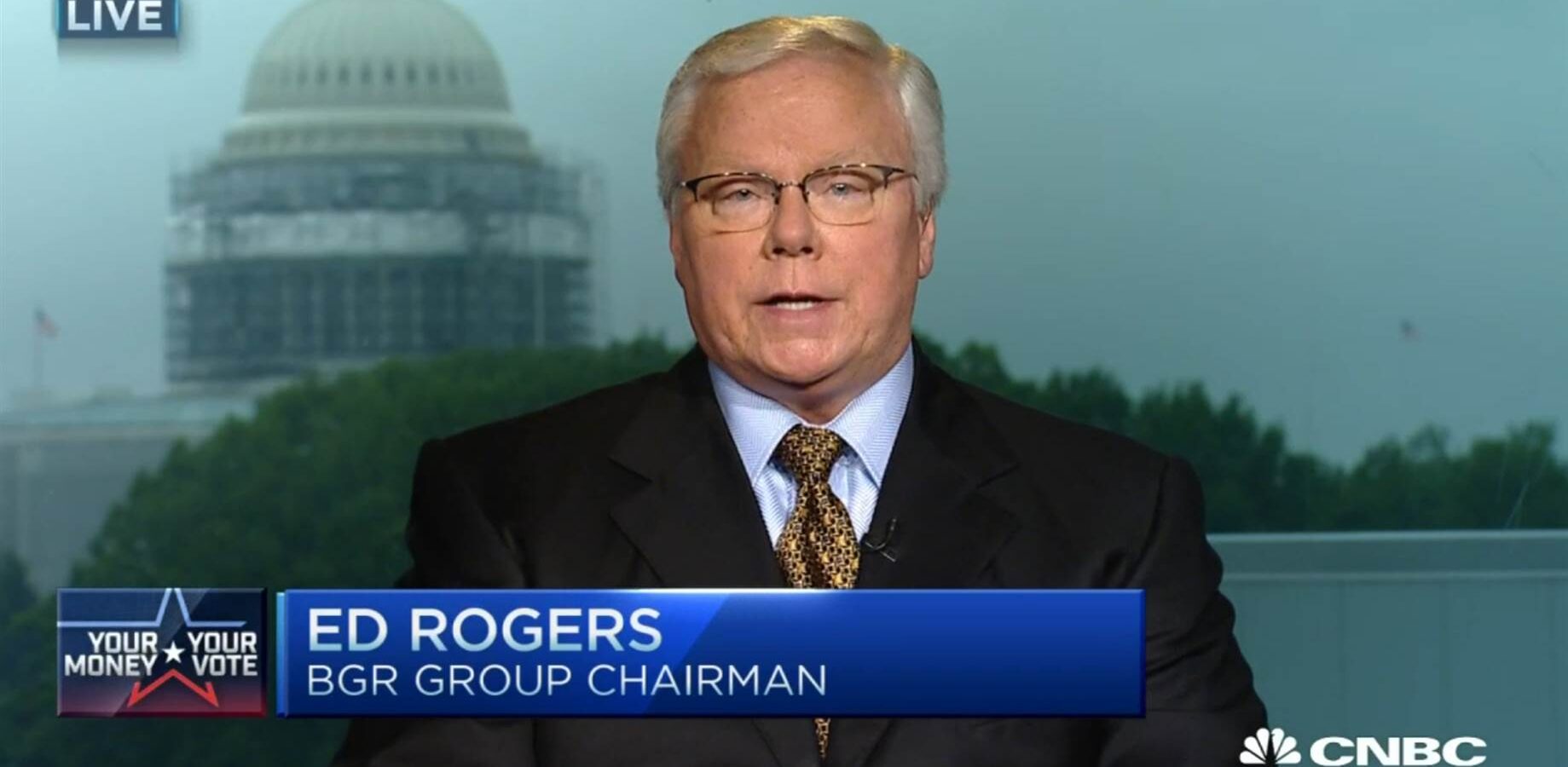 Raytheon lobbyist and Washington Post contributor Ed Rogers appears on CBNC (screenshot).