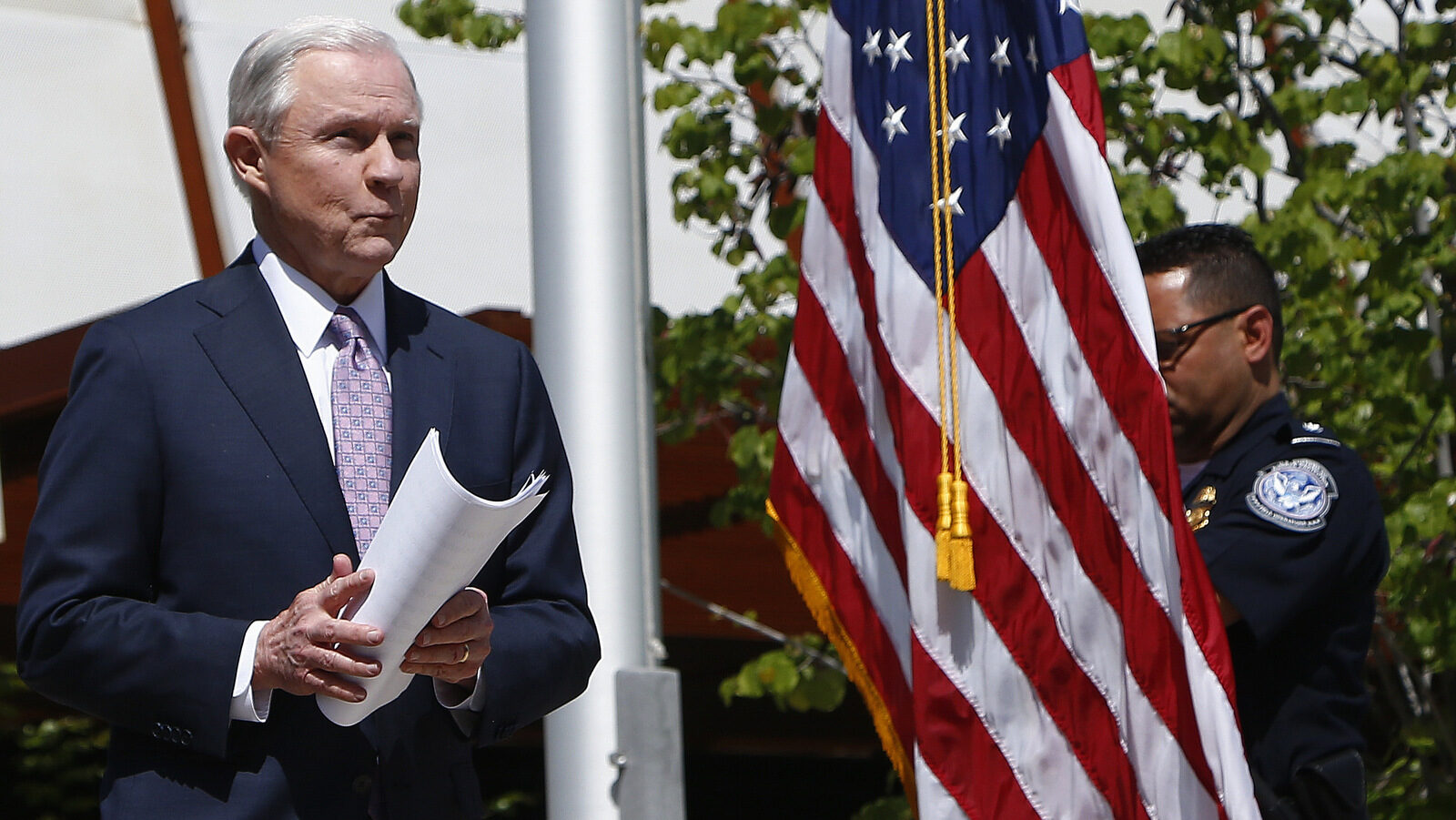 Attorney General Jeff Sessions leaves a news conference after touring the U.S.-Mexico border with border officials, Tuesday, April 11, 2017, in Nogales, Ariz. (AP/Ross D. Franklin)