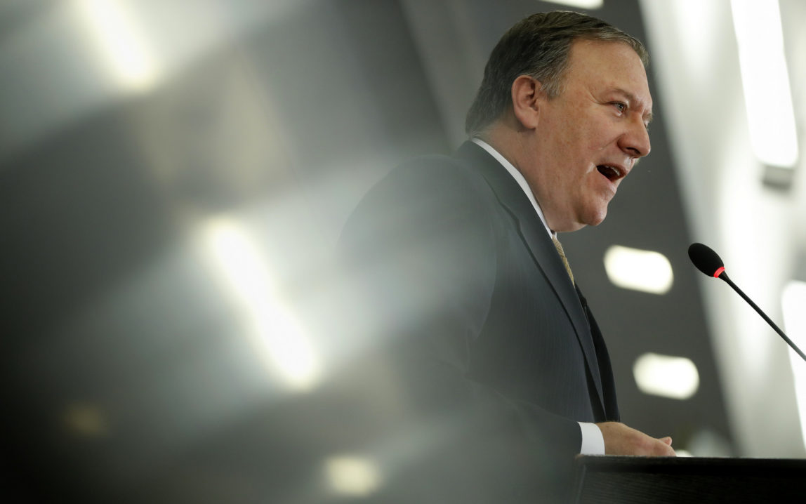 CIA Director Mike Pompeo speaks at the Center for Strategic and International Studies (CSIS) in Washington, Thursday, April 13, 2017. Pompeo denounced WikiLeaks, calling the anti-secrecy group a "hostile intelligence agency." (AP/Pablo Martinez Monsivais)