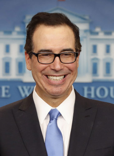 Treasury Secretary Steve Mnuchin smiles while speaking to the media during the daily briefing in the Brady Press Briefing Room of the White House in Washington, Monday, April 24, 2017. (AP/Pablo Martinez Monsivais)