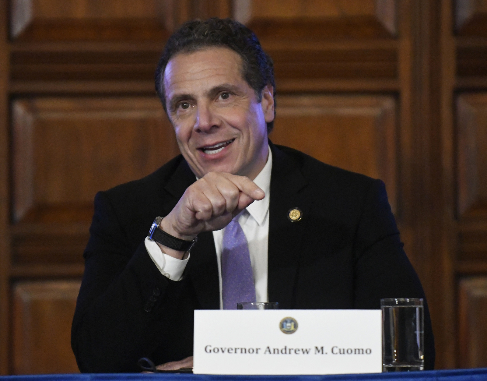 New York Gov. Andrew Cuomo speaks during a cabinet meeting in the Red Room at the Capitol in Albany, N.Y. (AP/Hans Pennink)