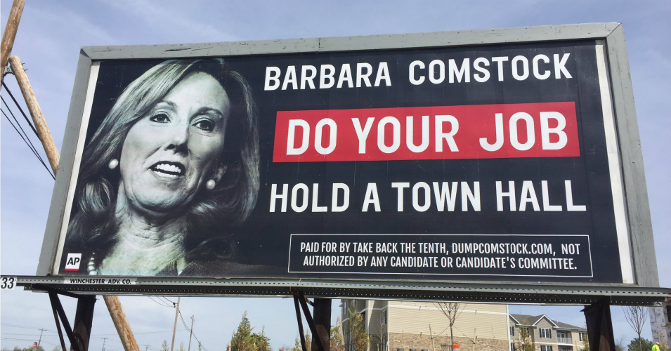 A billboard targeting Rep. Barbara Comstock, a Virginia Republican. (Photo: @WesCSays/Twitter)