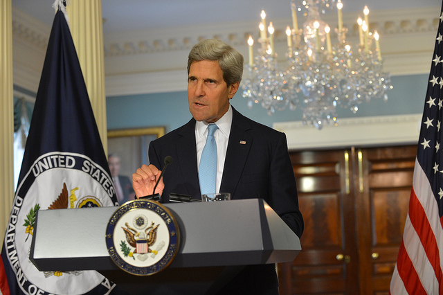 U.S. Secretary of State John Kerry on Aug. 30, 2013, claims to have proof that the Syrian government was responsible for a chemical weapons attack on Aug. 21, 2013, but that evidence failed to materialize or was later discredited. (Photo: State Department )