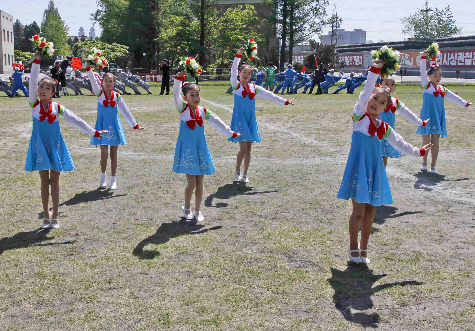 North Korean children perform at a celebration of May Day at the Pyongyang Thermal Power Complex in Pyongyang, North Korea, Monday, May 1, 2017. International Workers' Day, which is also known as Labor Day in some countries, is being celebrated worldwide. 