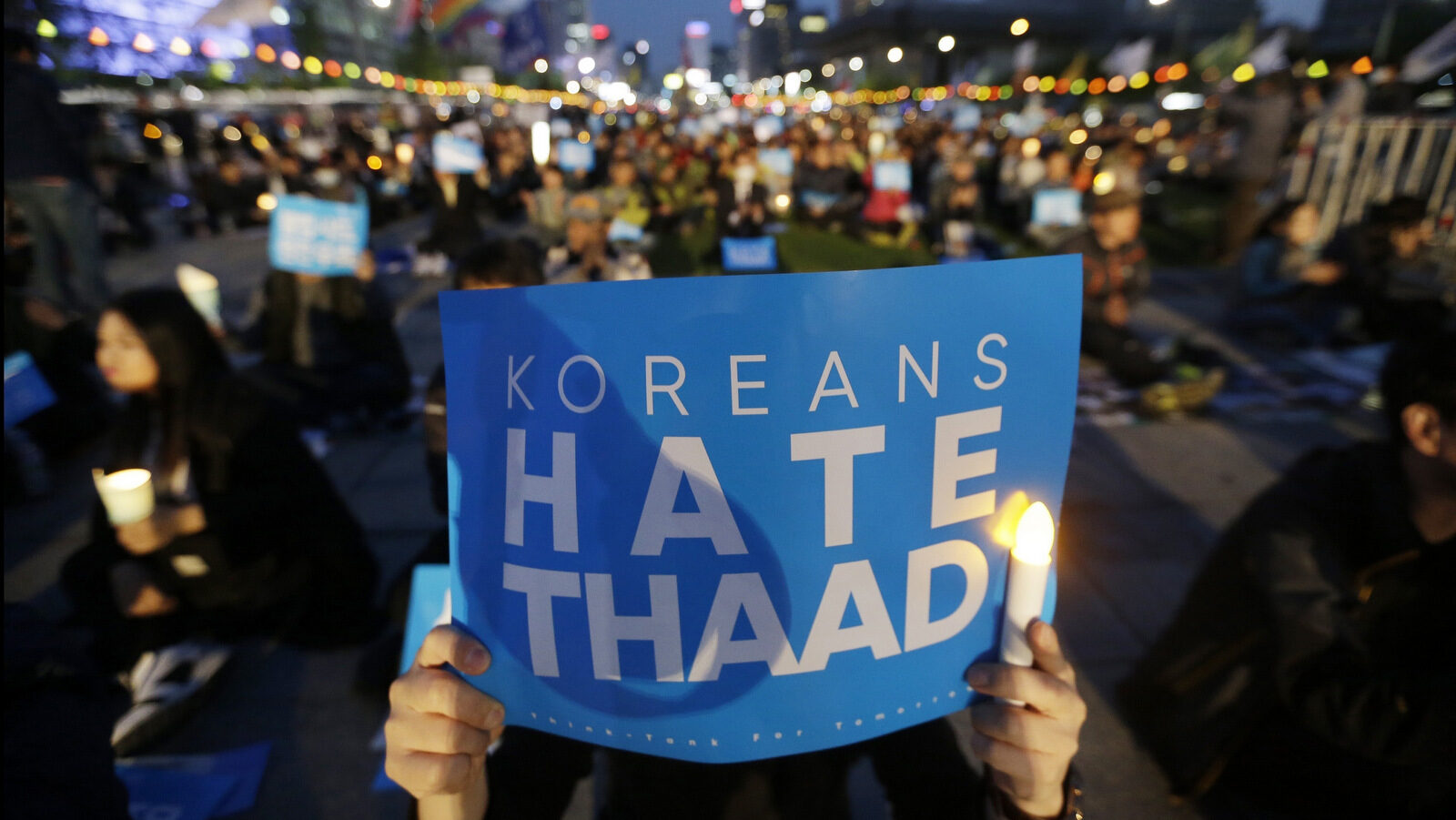 South Korean protesters stage a rally to oppose the plan to deploy the advanced U.S. missile defense system called Terminal High-Altitude Area Defense, or THAAD, near the U.S. Embassy in Seoul, South Korea, April 29, 2017 (AP/Ahn Young-joon)