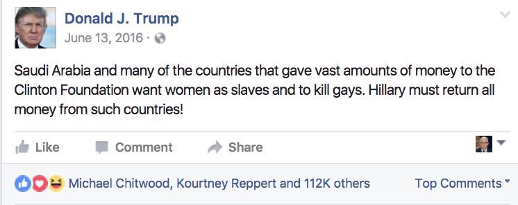 Trump Facebook Post Saudi Arabia