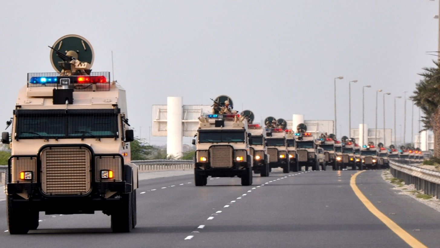 Saudi troops arrive in Bahrain on, March 14, 2011. A Saudi-led military force crossed into Bahrain to prop up the monarchy against widening demonstrations, launching the first cross-border military operation to quell pro-democracy protests since the Arab world's rebellions began in 2010. (Photo: APA/Landov)