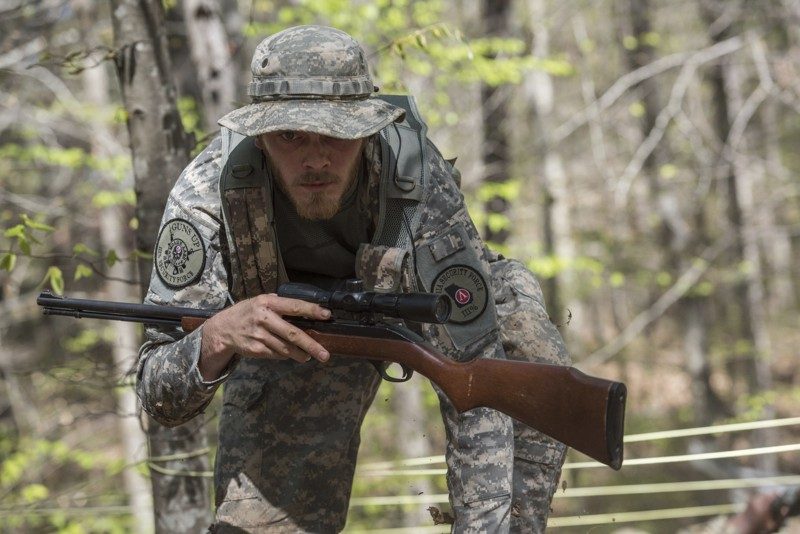 Joshua Goodman navigates through obstacles in the woods in Jackson, Georgia, on April 1, 2017, during training exercises with the militia, Georgia Security Force. Armed militias in the United States, still wary of perceived threats, foreign and domestic, aren't ready to lay down their arms under President Donald Trump. (AP/Lisa Marie Pane)
