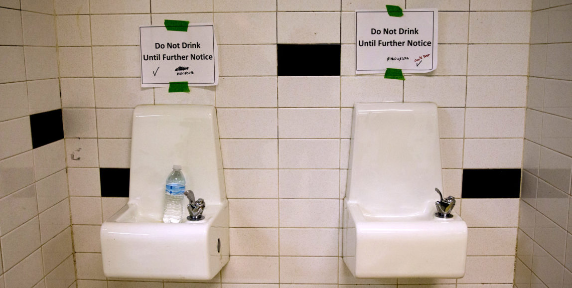 Drinking fountains are marked "Do Not Drink Until Further Notice" at Flint Northwestern High School in Flint, Mich. . (AP/Carolyn Kaster)