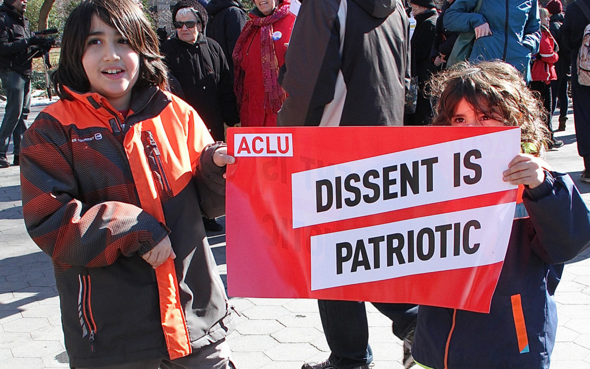 Participants in National General Strike Day rally held at Washington Square Park in New York, New York on February 17, 2017. (Photo: Rainmaker/MediaPunch/IPX)