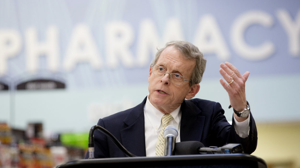 Ohio Attorney General Mike DeWine speaks during a news conference at a Kroger store to announce the chain's decision to offer the opioid overdose reversal medicine Naloxone without a prescription, Feb. 12, 2016, in Cincinnati. (AP/John Minchillo)