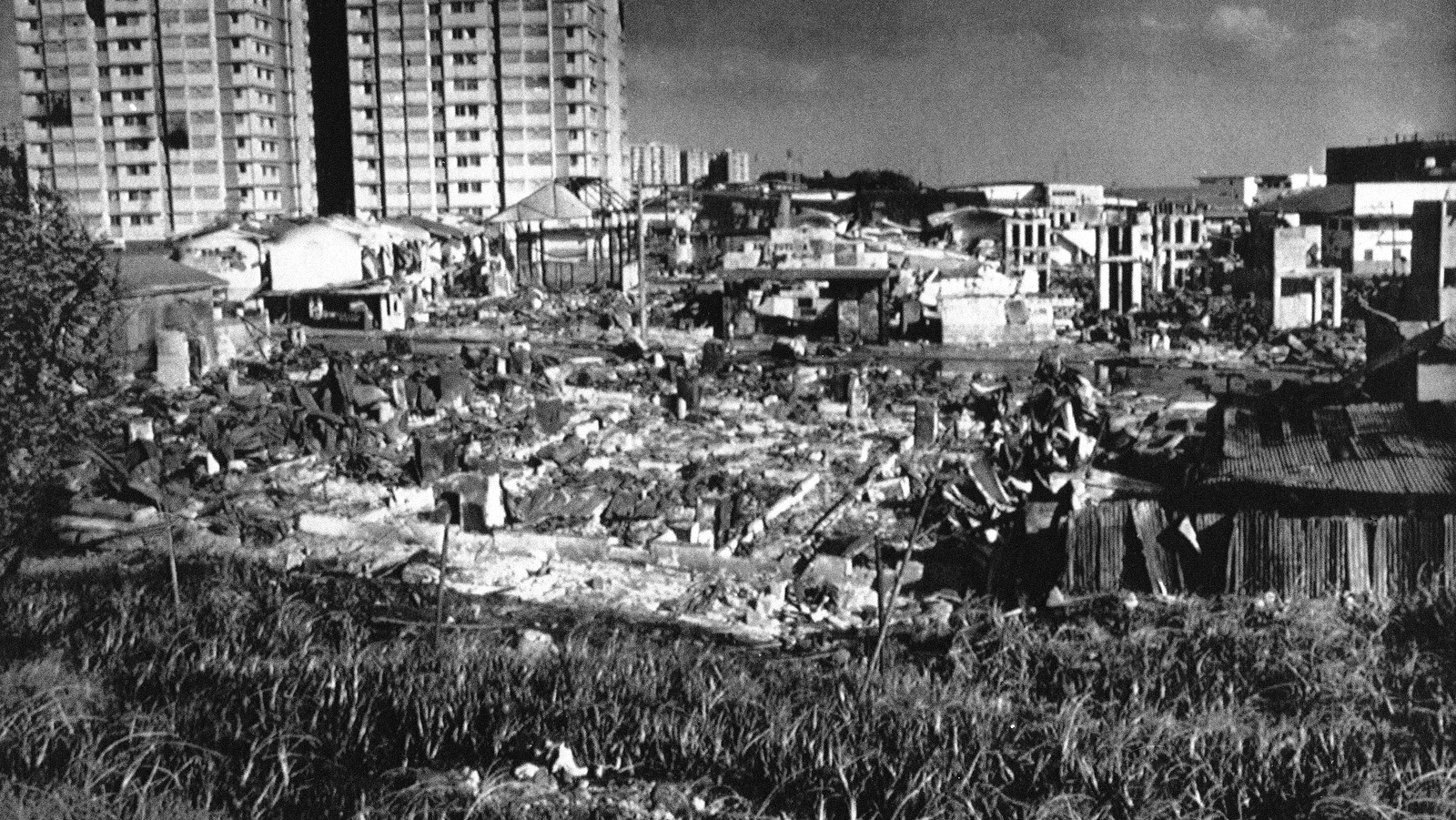 The Chorrillo neighborhood was destroyed by artillery fire on the first night of the U.S. invasion of Panama, in Panama City, Dec. 22, 1989. (AP/Matias Recarts)