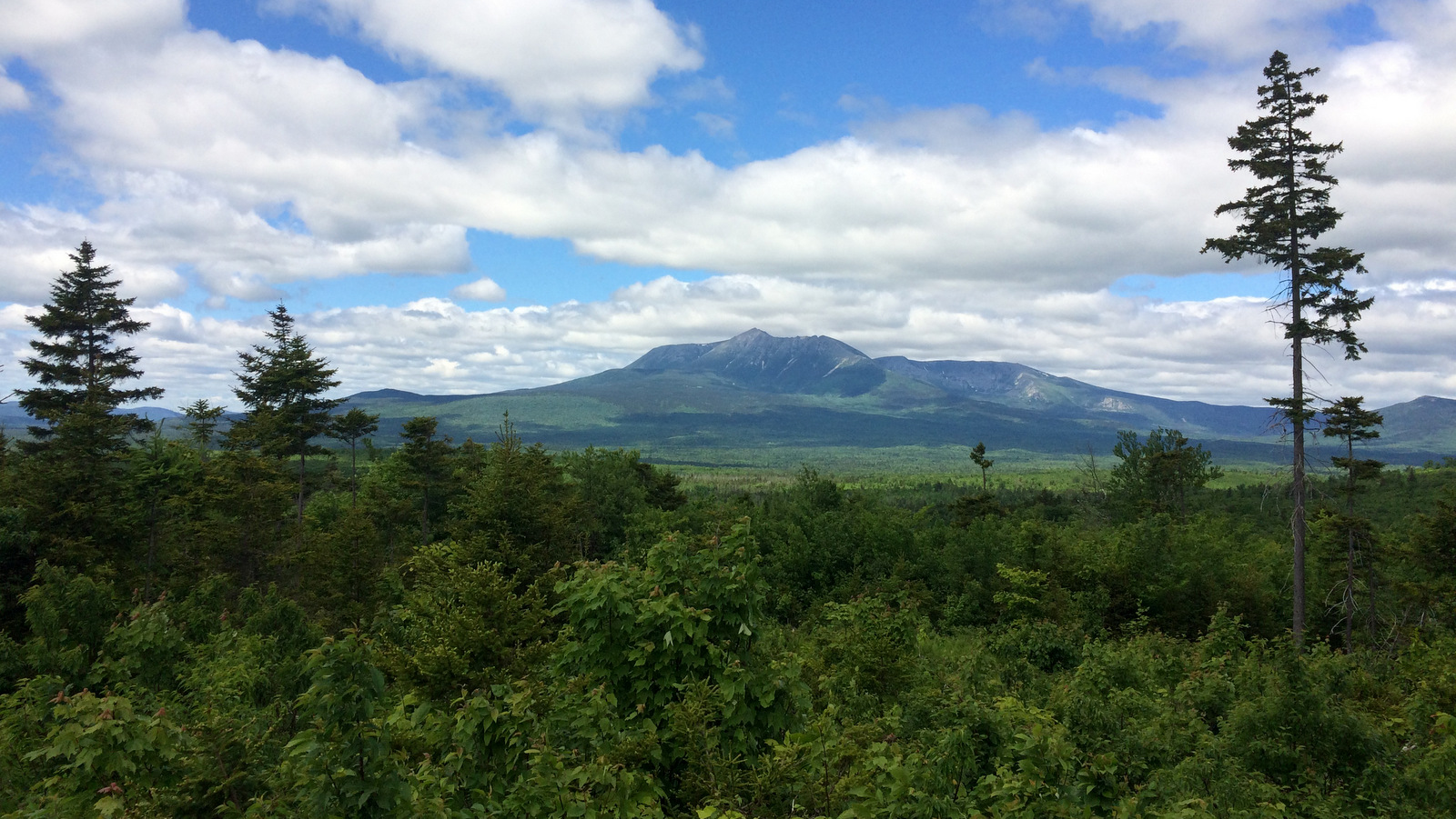 Mount Katahdin, the highest peak in Maine, is visible from some locations within the Katahdin Woods and Waters National Monument.  The Katahdin monument is one of the 27 under threat by Trump's executive order. (AP/Patrick Whittle)